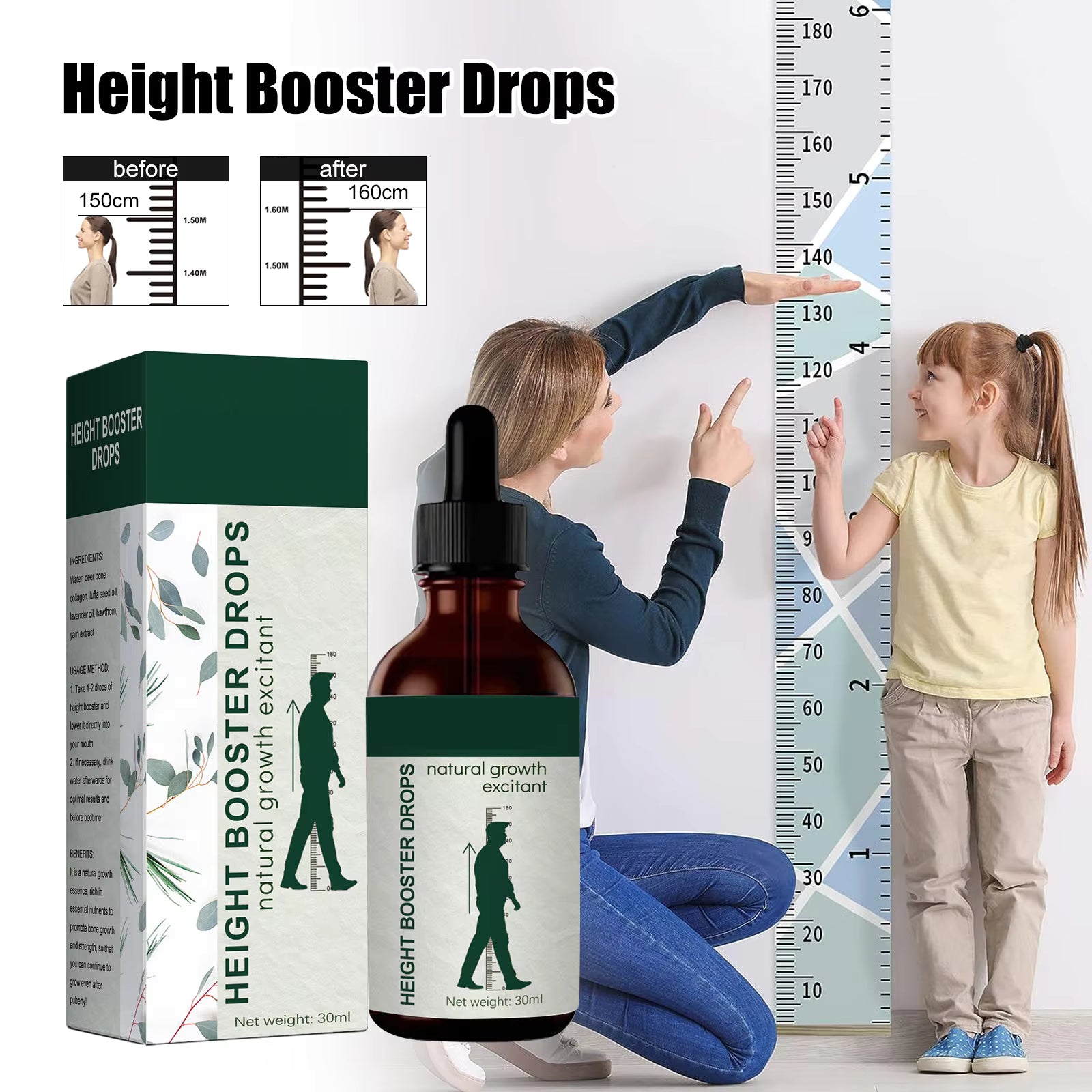 Height Booster Drops 30ml – Natural Growth Support Formula – Improve Height Potential & Bone Strength