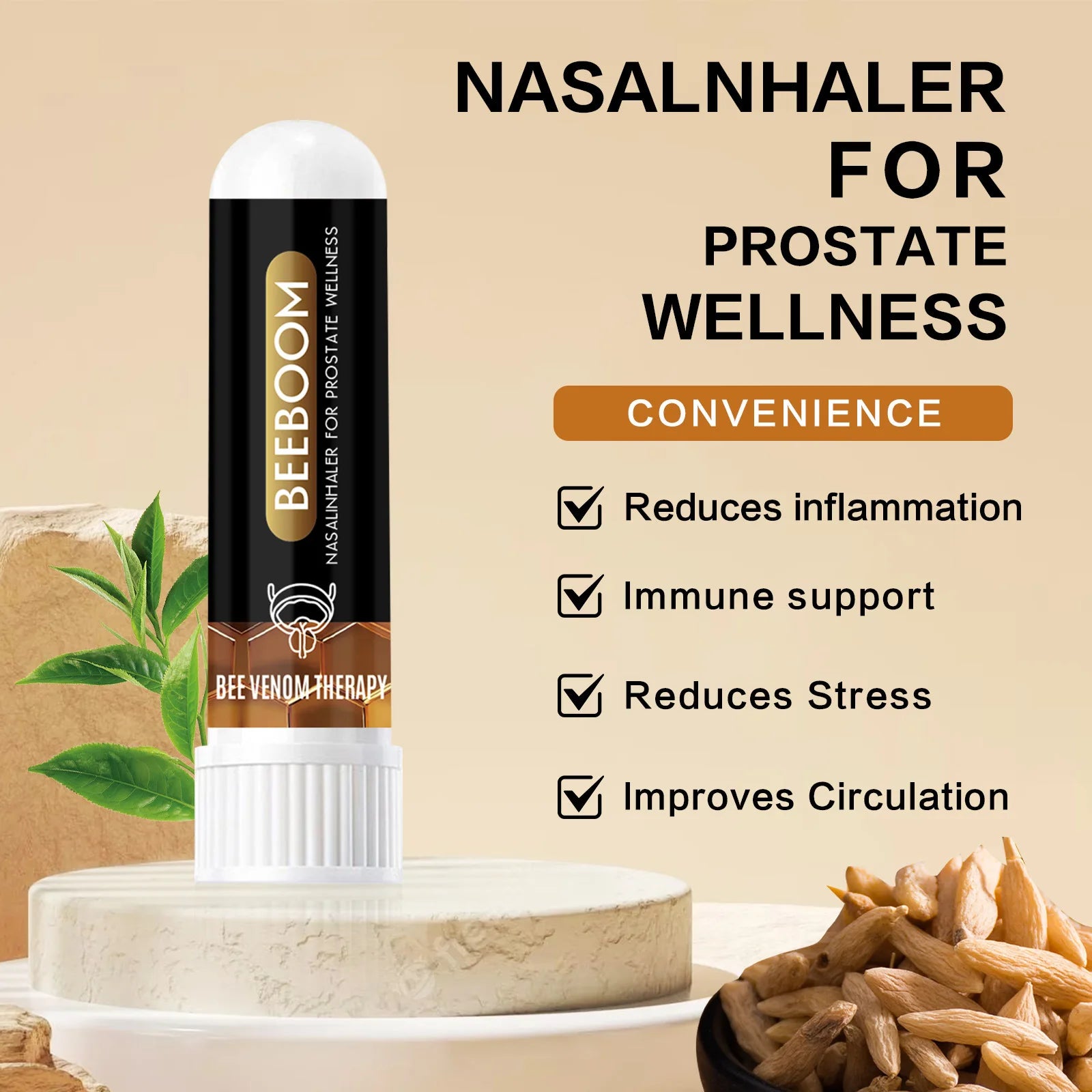 Oveallgo BeeBoom Nasal Inhaler – Natural Wellness Support for Men – Refreshing Herbal Inhaler